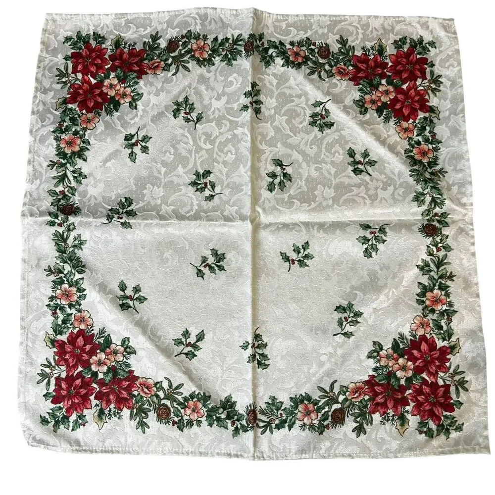 Lot of 8 Holiday Christmas Napkins Jacquard Print Holiday Ivory Red